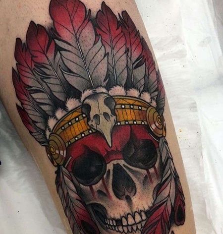 New School小臂印第安骷髅纹身图案