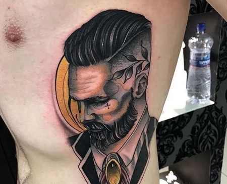 New School侧腰人像纹身图案