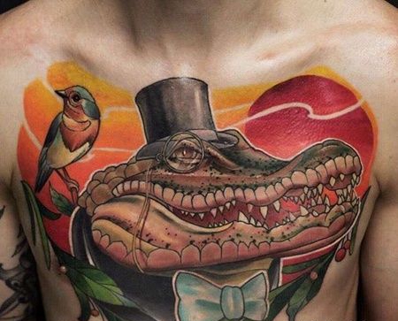 New School前胸鳄鱼纹身图案