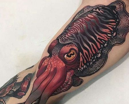 New School大臂鱿鱼纹身图案