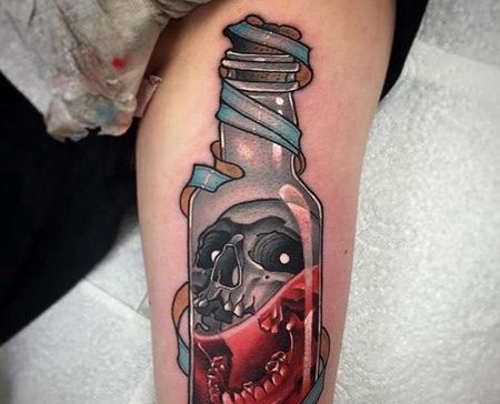 New School小臂瓶子骷髅纹身图案