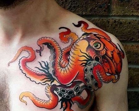 New School锁骨章鱼纹身图案