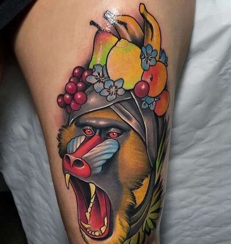 New School大腿狒狒纹身图案