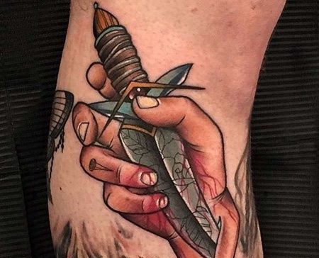 New School小腿手匕首纹身图案