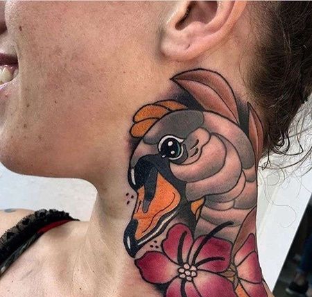 New School脖子天鹅纹身图案