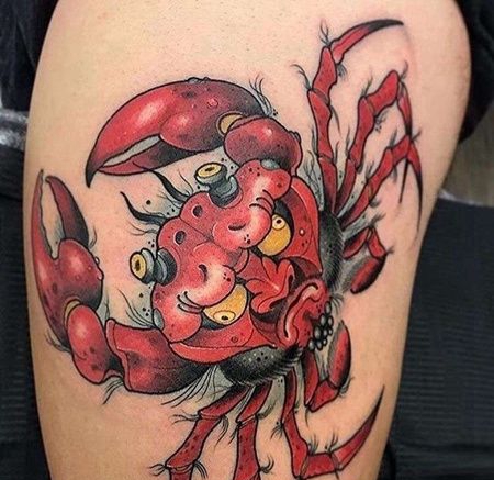 New School大腿螃蟹纹身图案