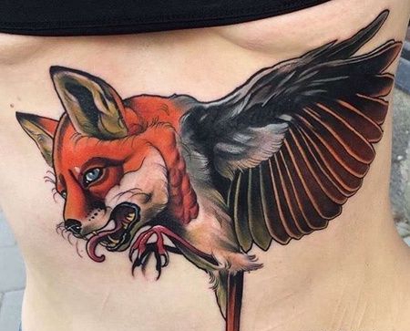 New School胸下狐狸纹身图案
