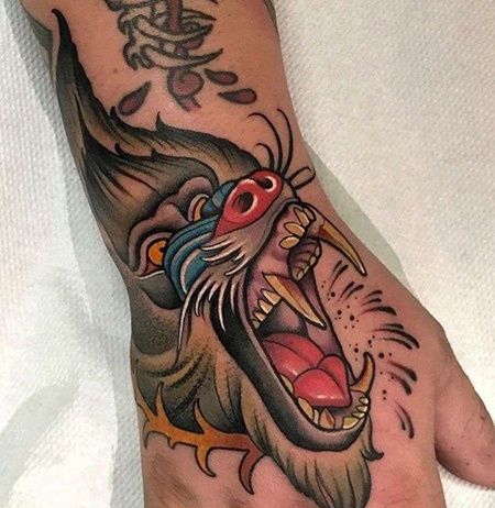 New School手背狒狒纹身图案