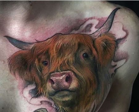 New School前胸牛纹身图案