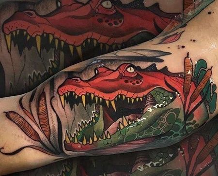 New School大臂鳄鱼纹身图案