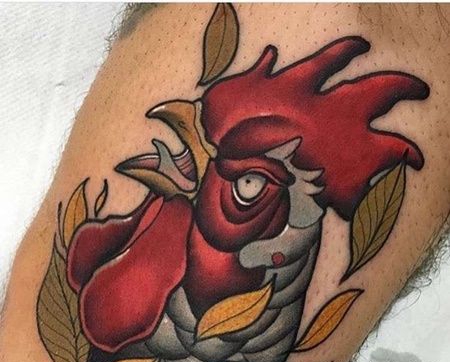 New School大腿公鸡纹身图案