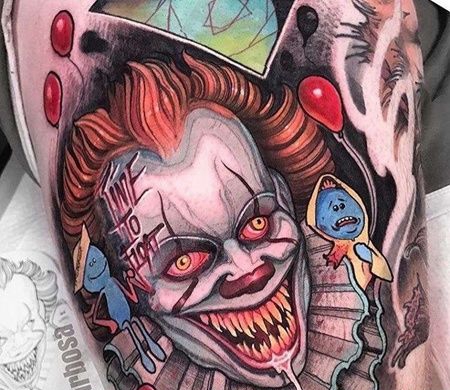 New School大腿小丑纹身图案