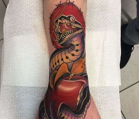 New School小臂苹果蛇纹身图案