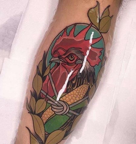 New School小臂公鸡纹身图案