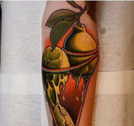 New School小臂柠檬纹身图案