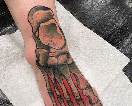 New School脚背骷髅纹身图案