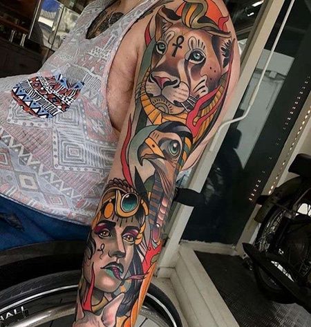 New School胳膊老鹰狮子纹身图案