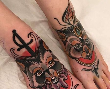 New School脚背浣熊纹身图案