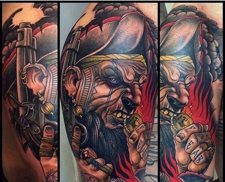 New School大臂海盗纹身图案