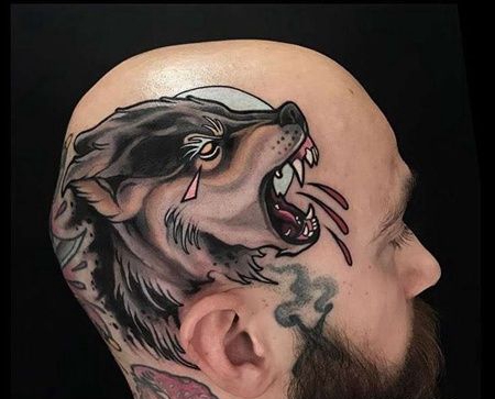 New School头部狼纹身图案