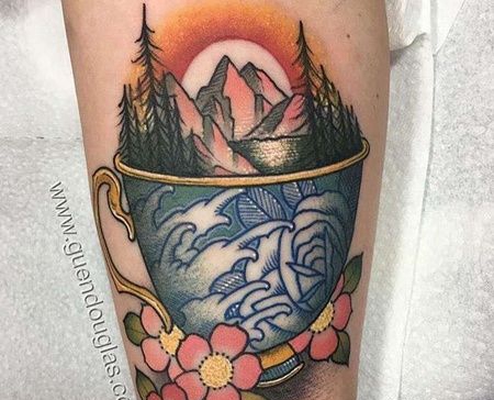 New School小臂杯子纹身图案