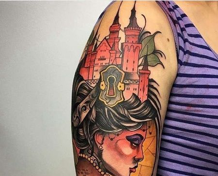 New School大臂女人建筑纹身图案