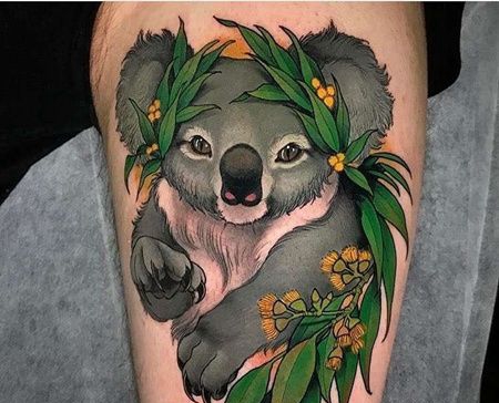 New School大腿树袋熊纹身图案