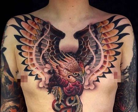 New School前胸老鹰纹身图案