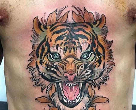 New School腹部老虎纹身图案