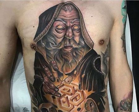 New School前胸腹部人像纹身图案