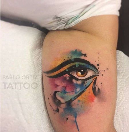 水彩大臂荷鲁斯之眼纹身图案
