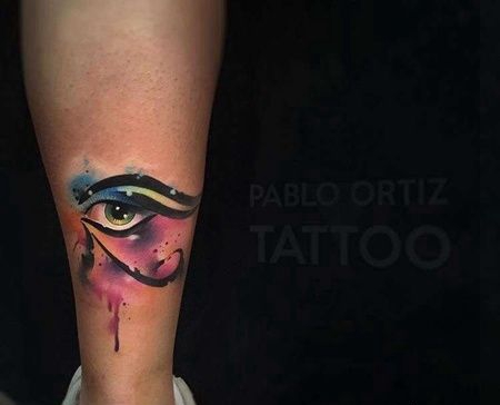 水彩小腿荷鲁斯之眼纹身图案