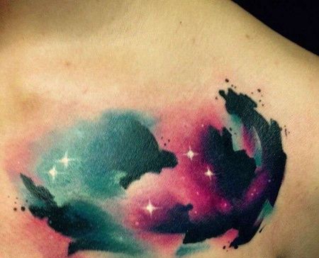 水彩锁骨星空纹身图案