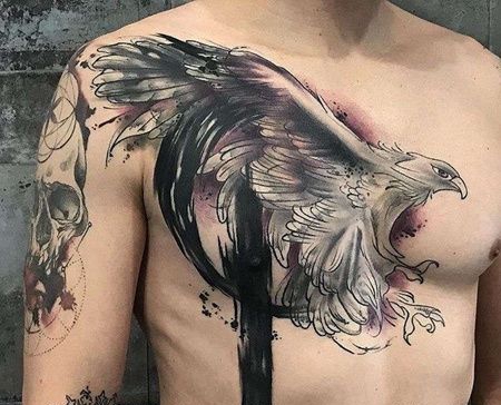 水彩前胸老鹰纹身图案