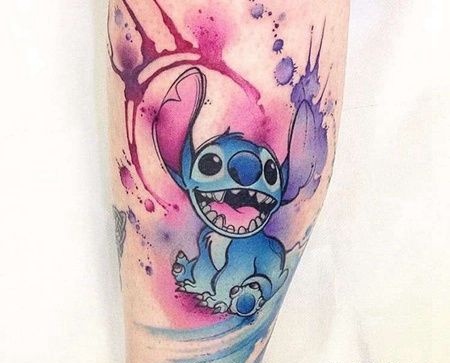 水彩小腿史迪仔纹身图案