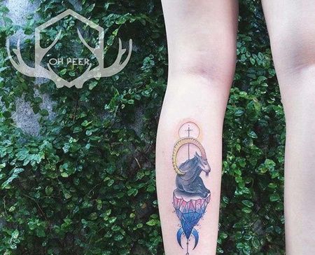 小清新小臂羊纹身图案