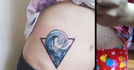 小清新腹部海浪纹身图案