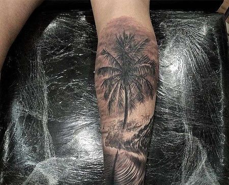 小腿椰子树纹身图案