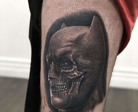 写实大腿蝙蝠侠纹身图案