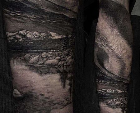 写实小臂海浪纹身图案