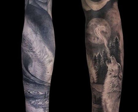 写实小臂海浪狼纹身图案