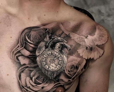 写实锁骨心脏纹身图案