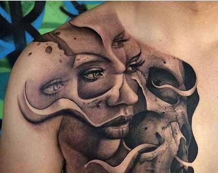 写实前胸女人骷髅纹身图案