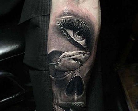 写实小臂眼睛骷髅纹身图案