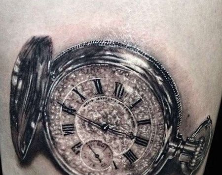 写实大腿钟表纹身图案