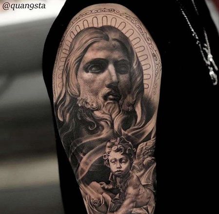 写实大臂耶稣天使纹身图案
