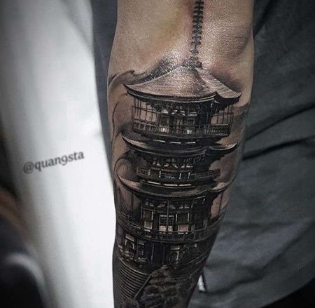 写实小臂建筑纹身图案