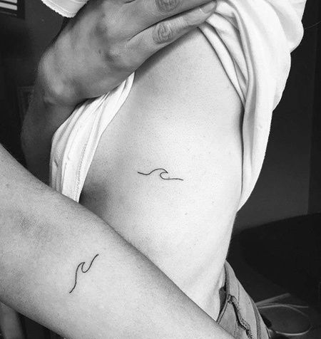 小清新侧腰小臂海浪纹身图案