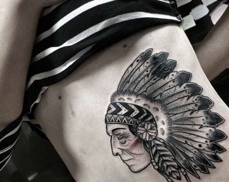 侧腰印第安人纹身图案