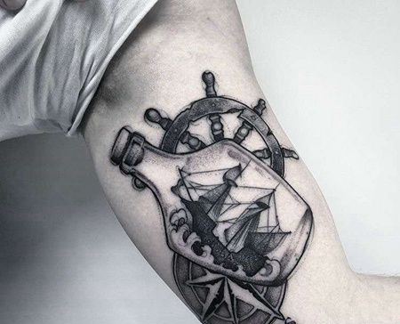 点线大臂瓶子帆船船锚纹身图案